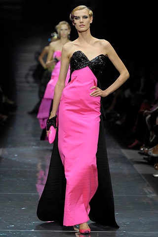fitted pink and black gown
