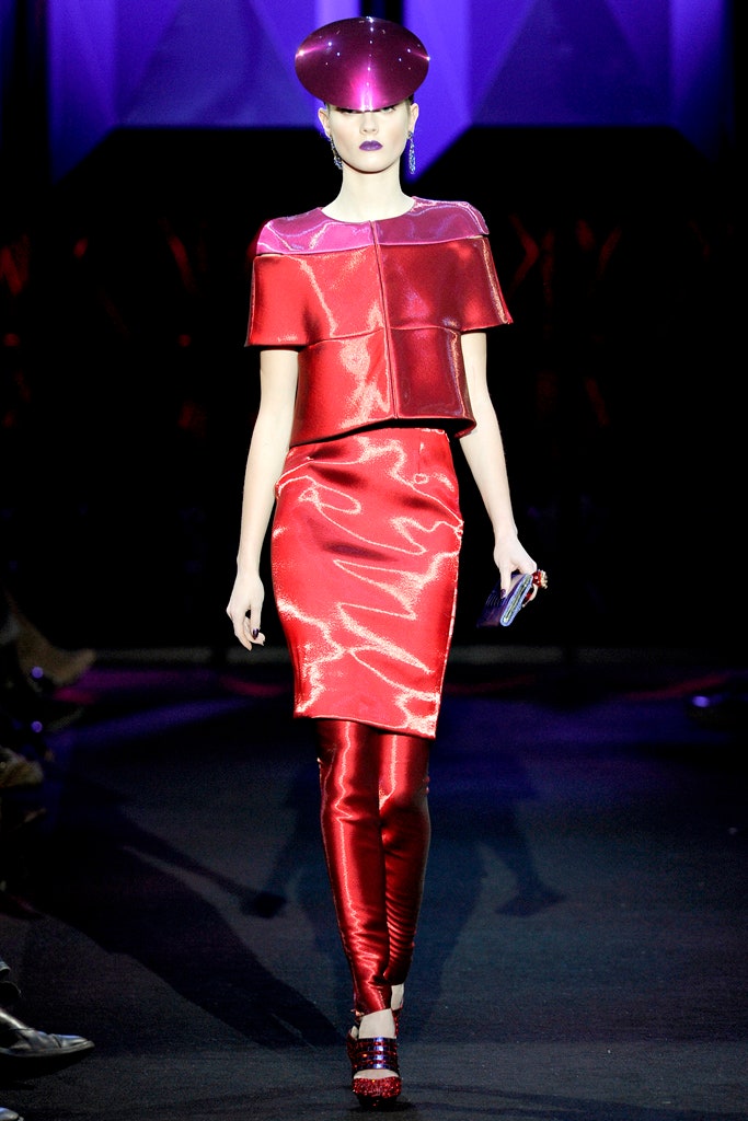 fitted red vinyl top and skirt