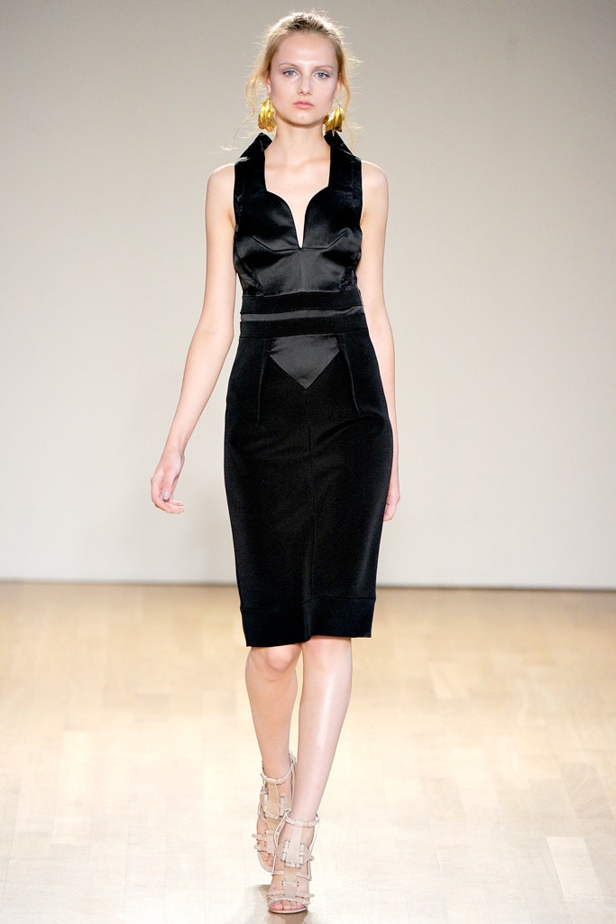 fitted black silk midi dress