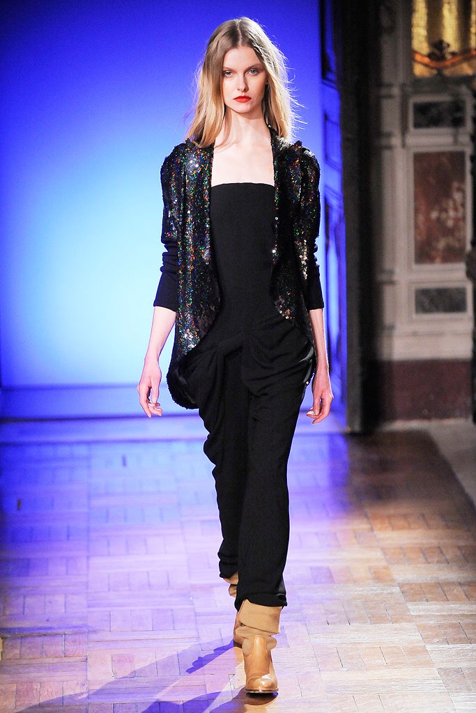 black silk relaxed jumpsuit with sequined jacket
