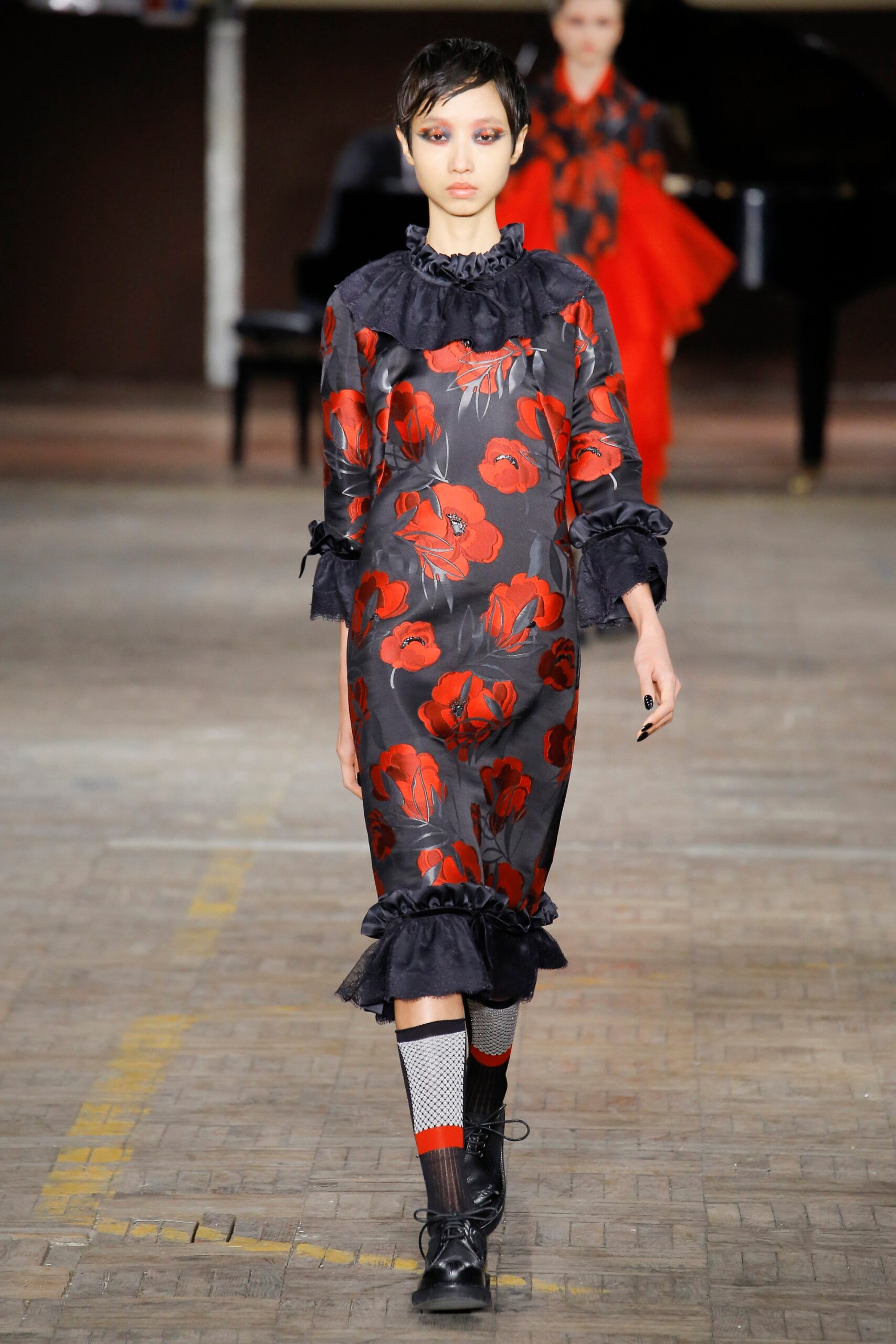 black and red floral midi dress