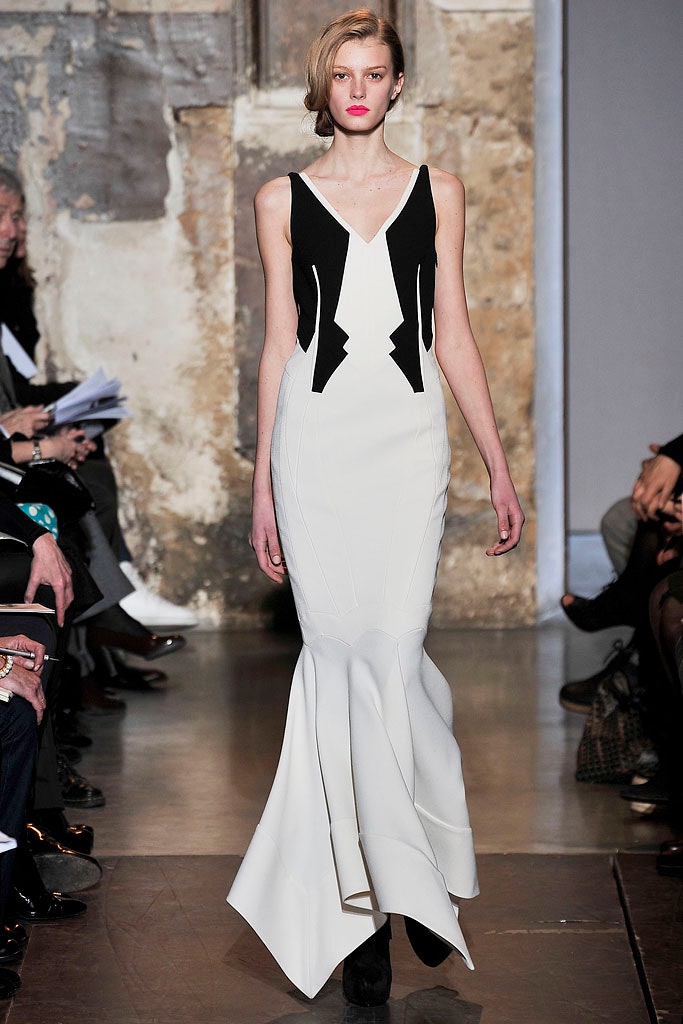 black and white fitted gown
