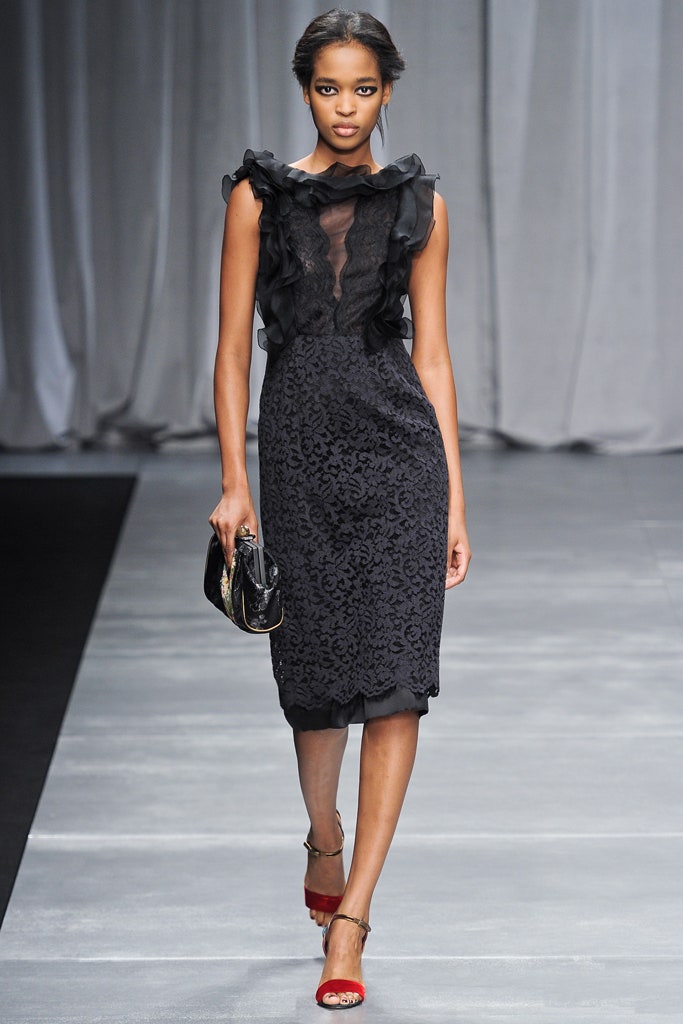 black silk ruffled dress