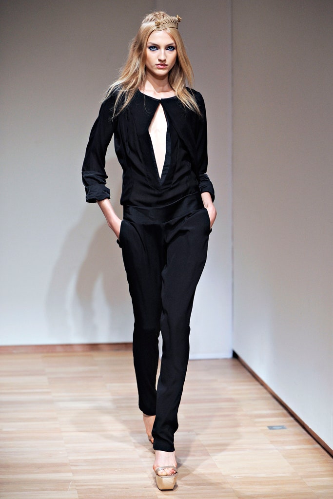 black silk fitted top and pants