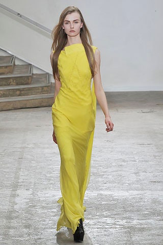 yellow silk sleeveless gown