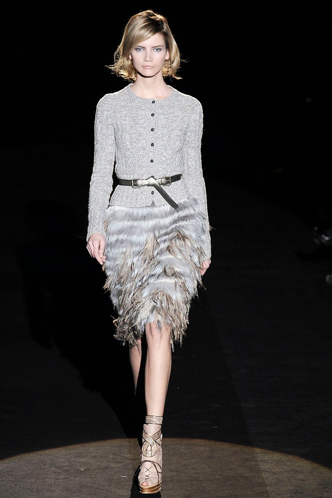 gray wool feathered midi dress