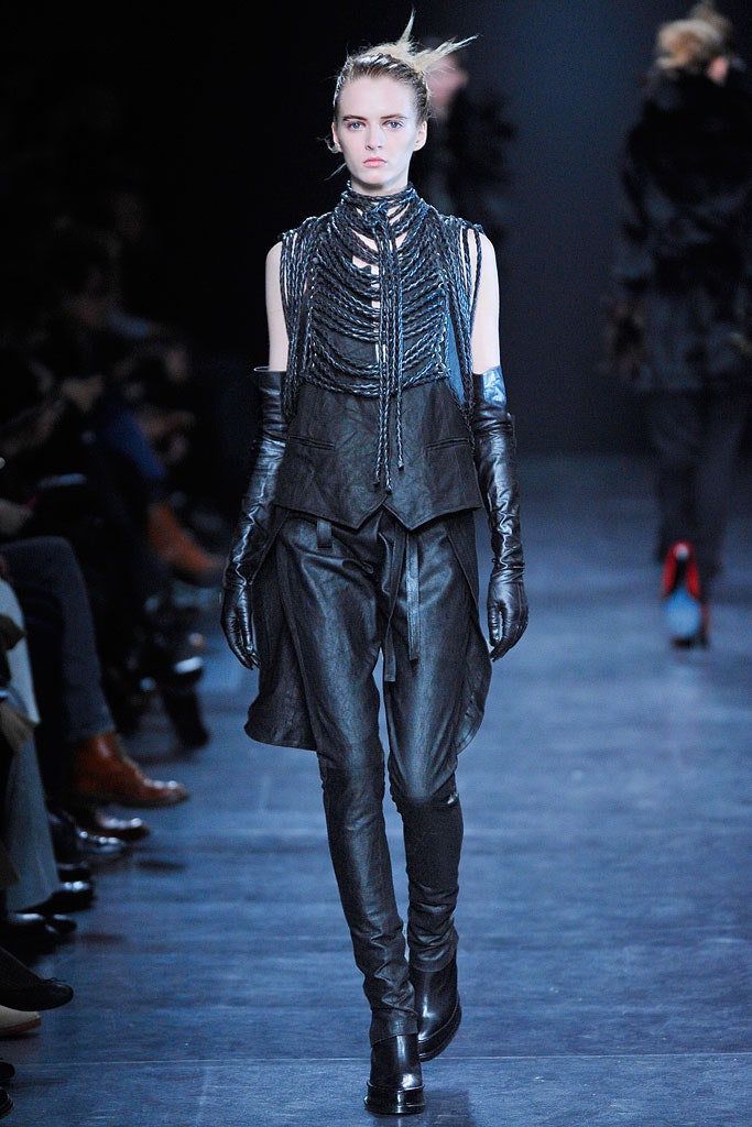 black leather fitted top and pants