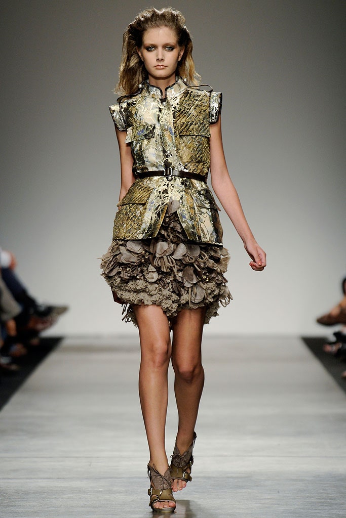gold silk fitted top with ruffled skirt