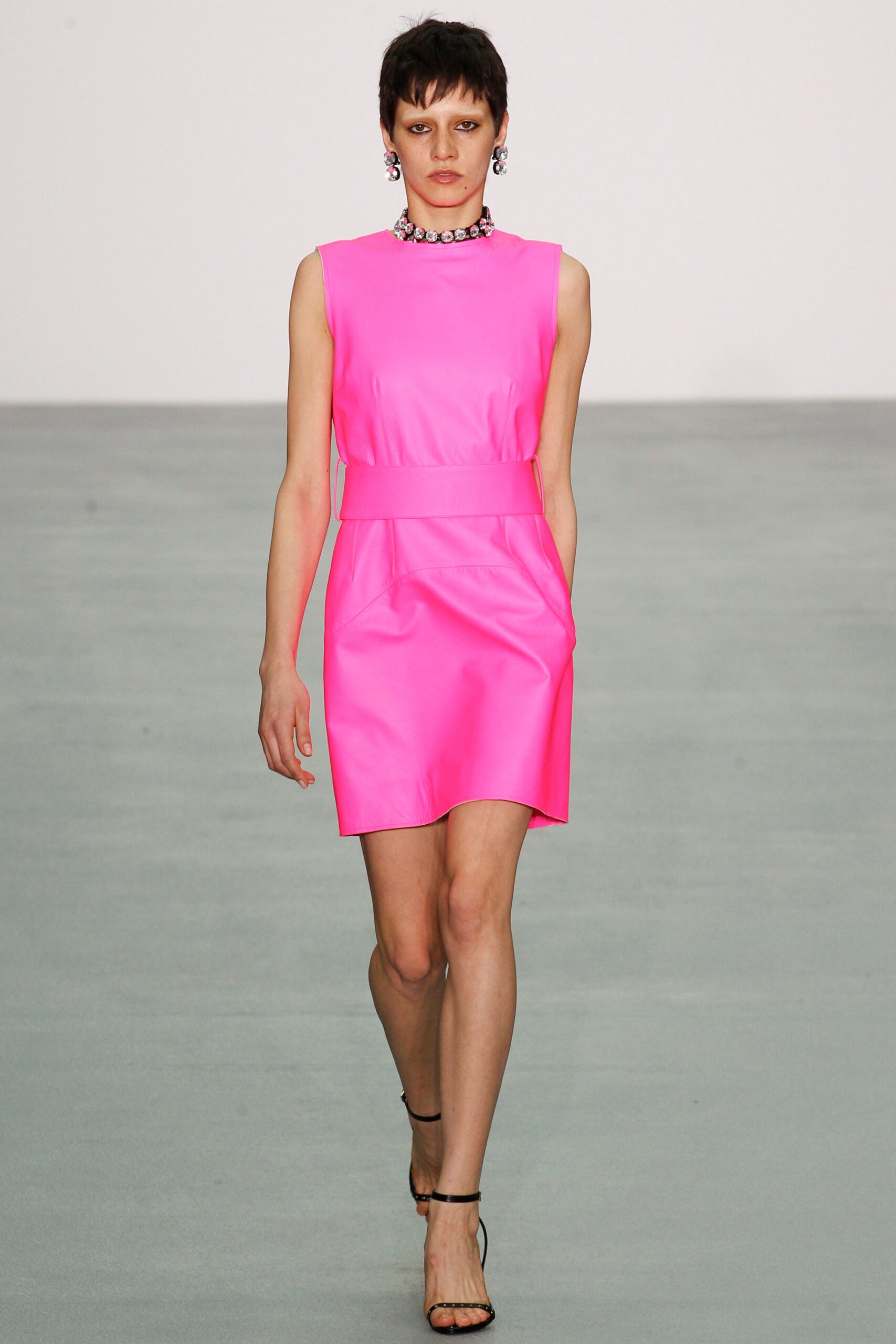 fitted pink vinyl mini dress