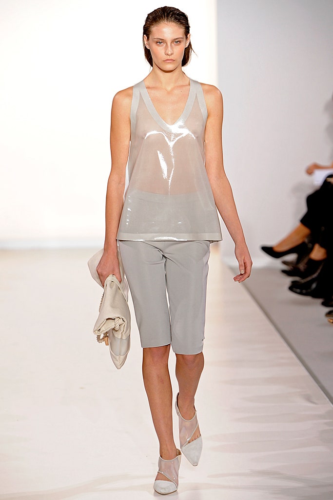 gray vinyl sleeveless v-neck relaxed layered shiny top