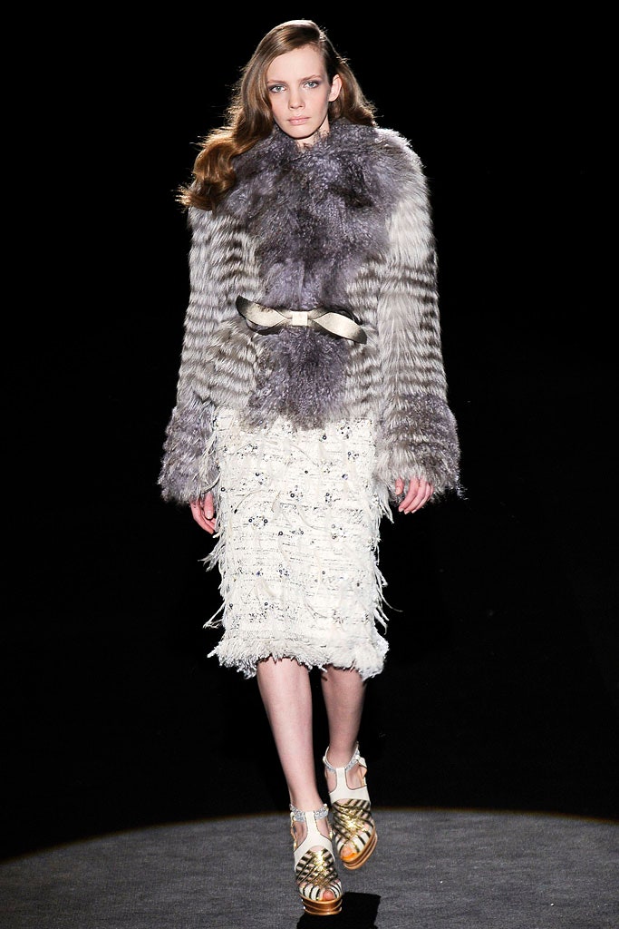 gray fur long-sleeve relaxed layered coat
