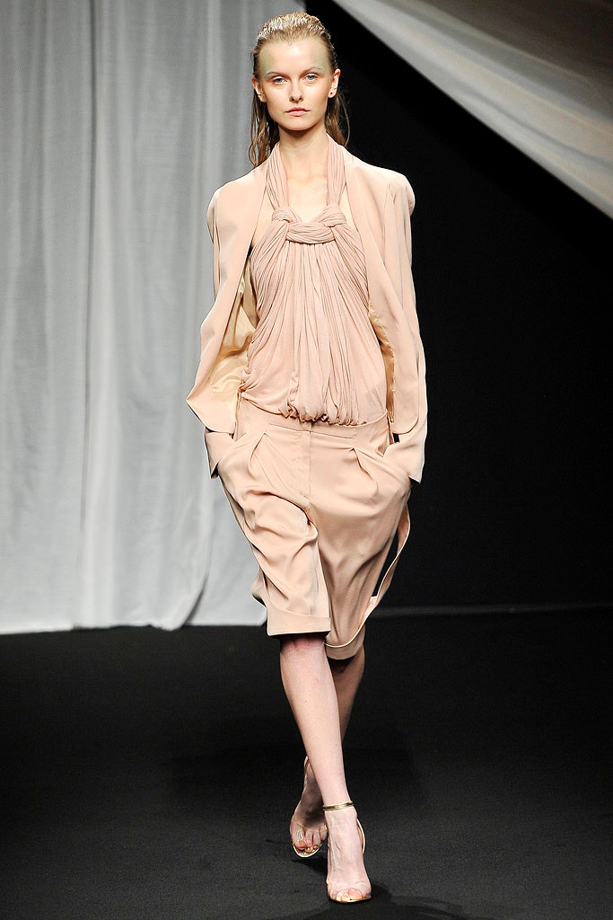 beige silk long-sleeve collared relaxed draped jacket