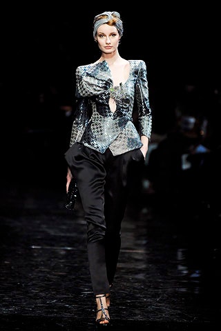 tailored black and silver blazer with fitted pants