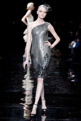 fitted silver one-shoulder dress