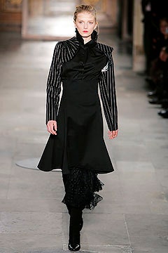 black midi dress with striped jacket