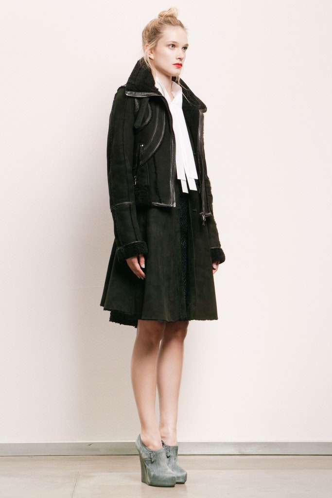 black leather jacket and skirt