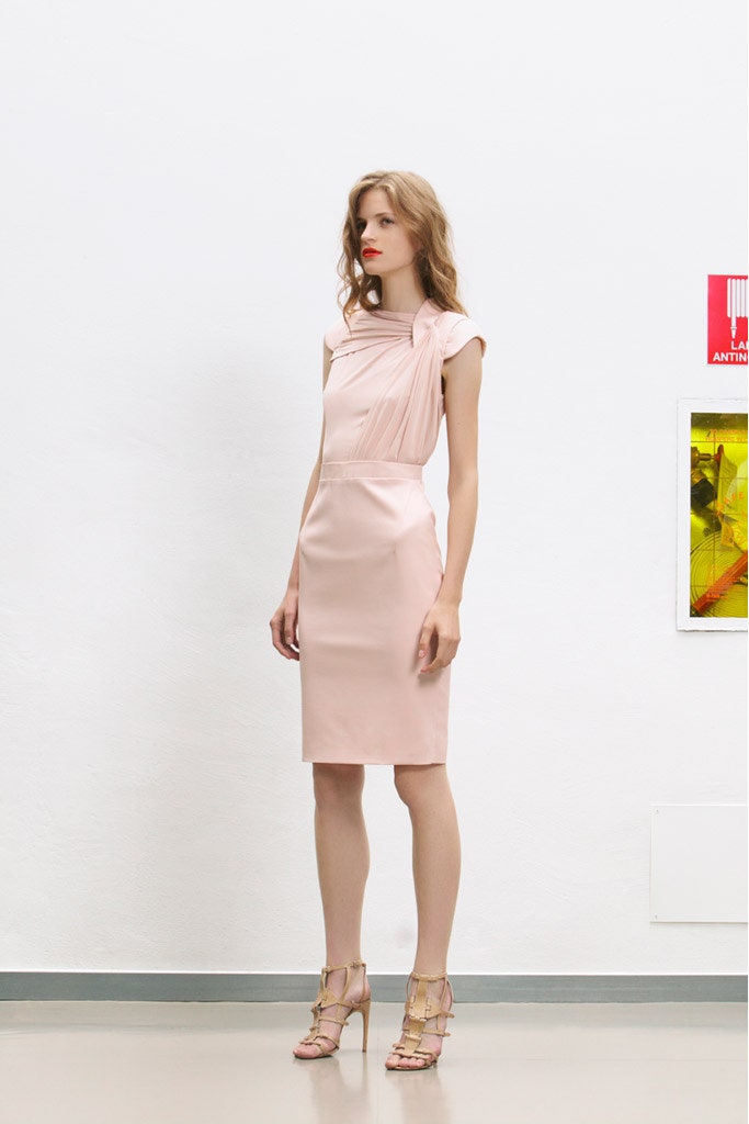 fitted pink silk dress