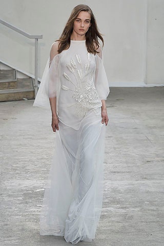white silk embroidered gown