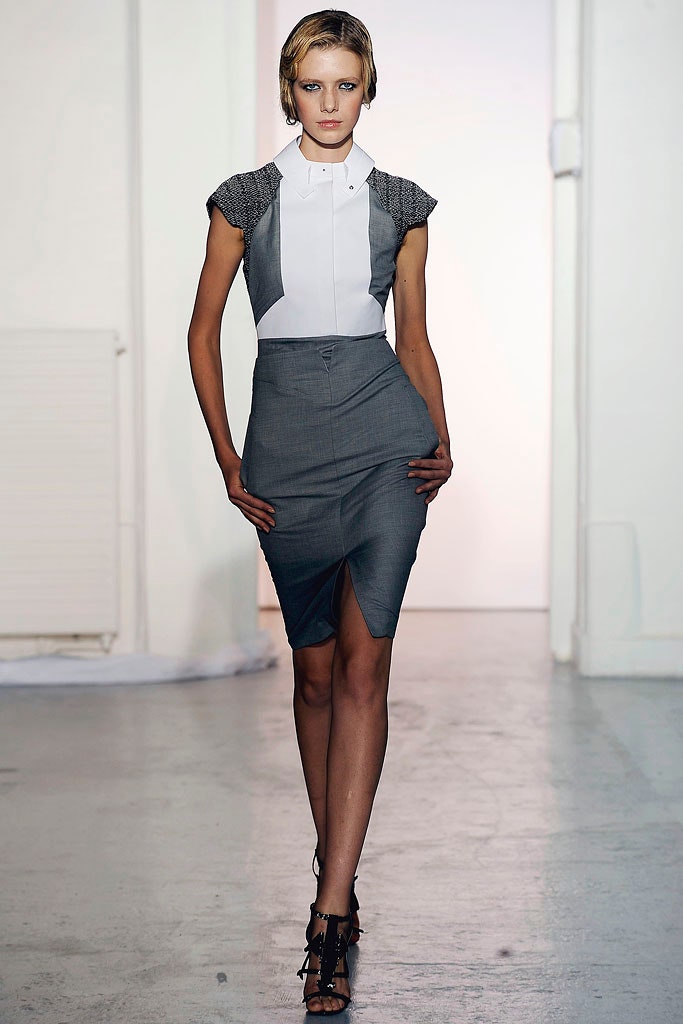 gray and white fitted dress