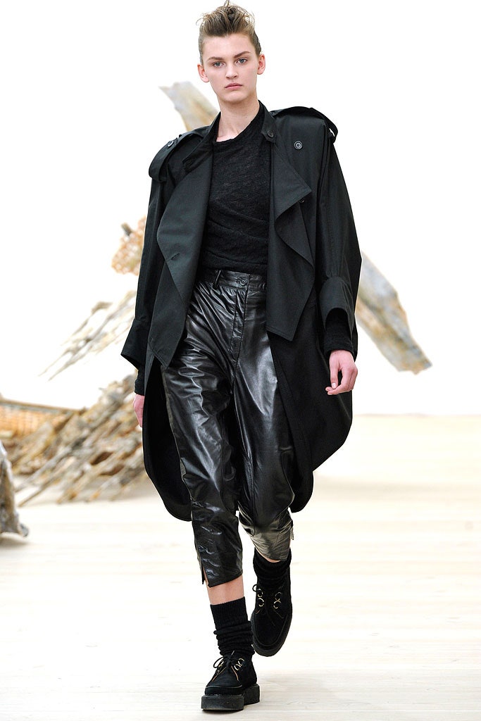 black relaxed coat with fitted pants