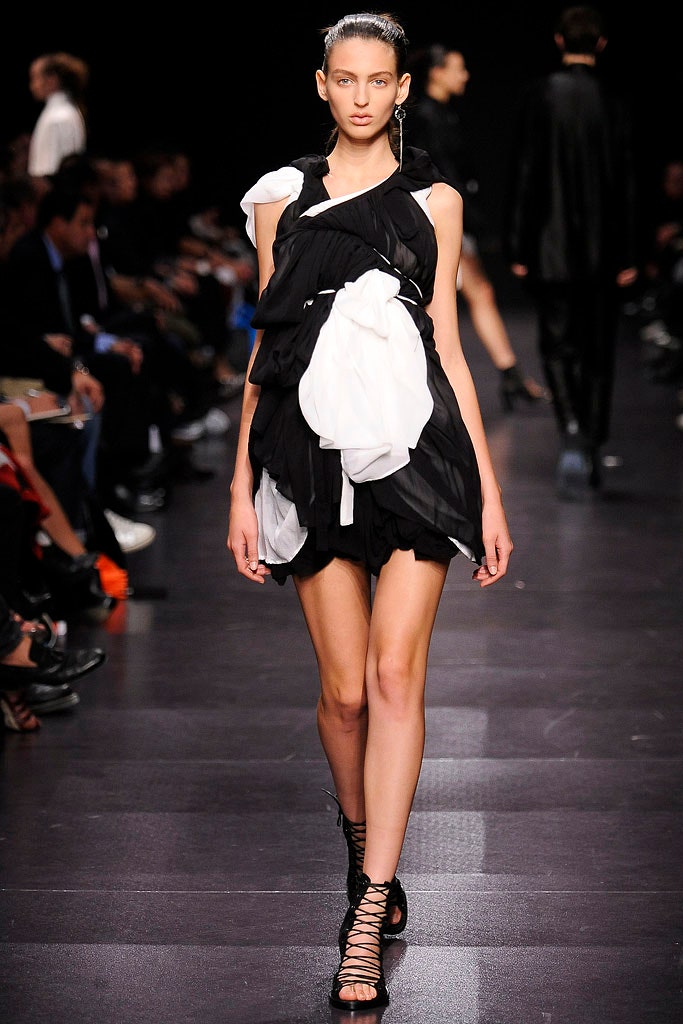 black and white draped mini dress