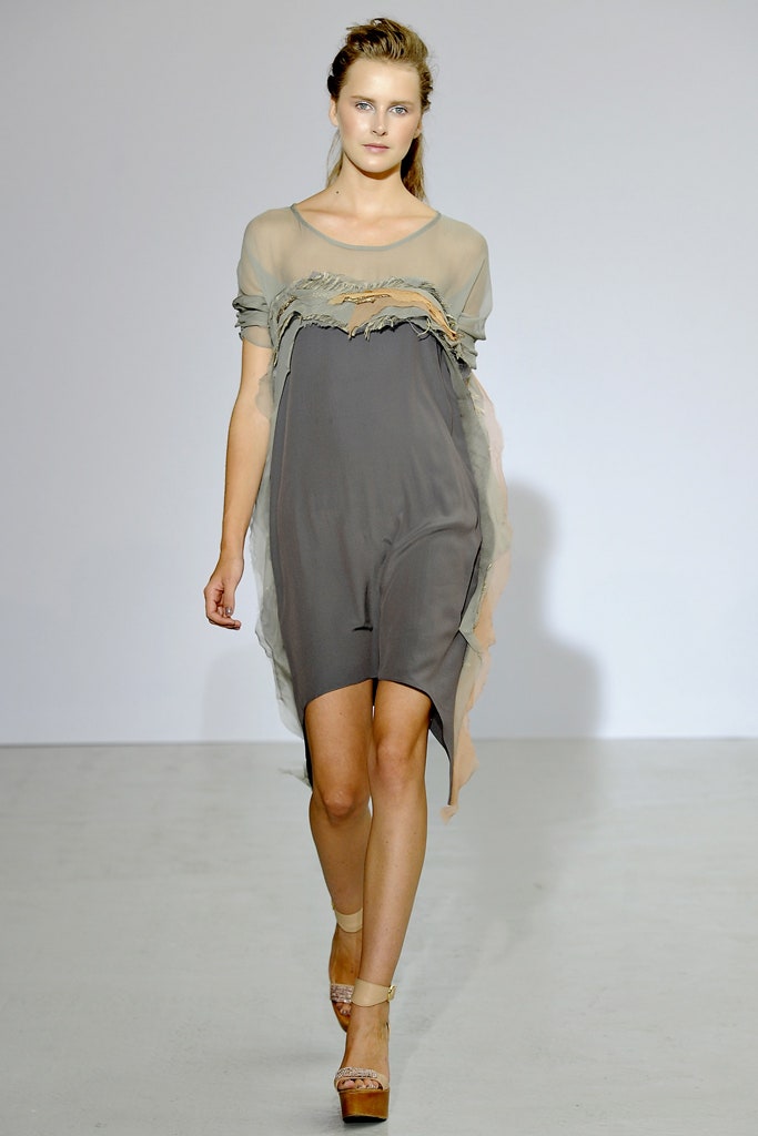 gray beige draped midi dress
