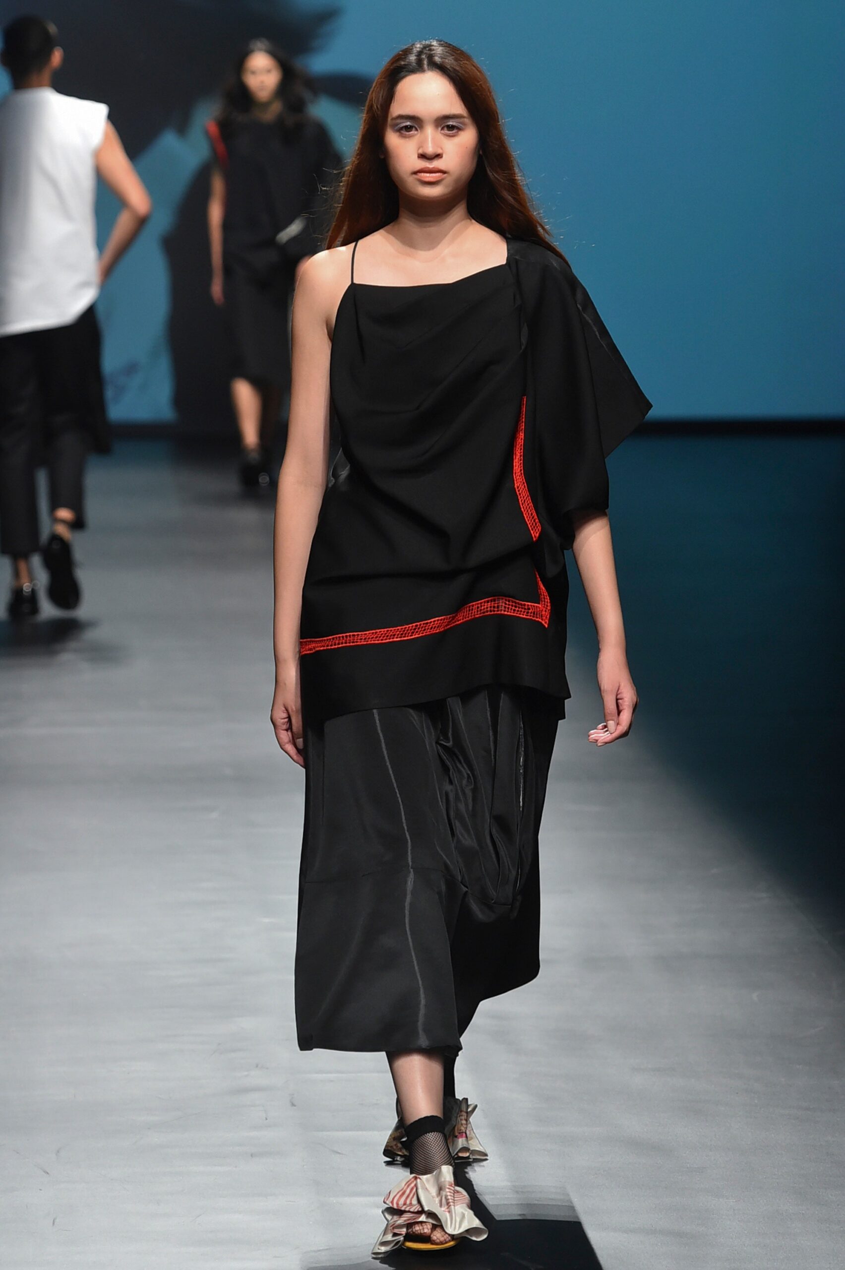 black silk relaxed asymmetric dress