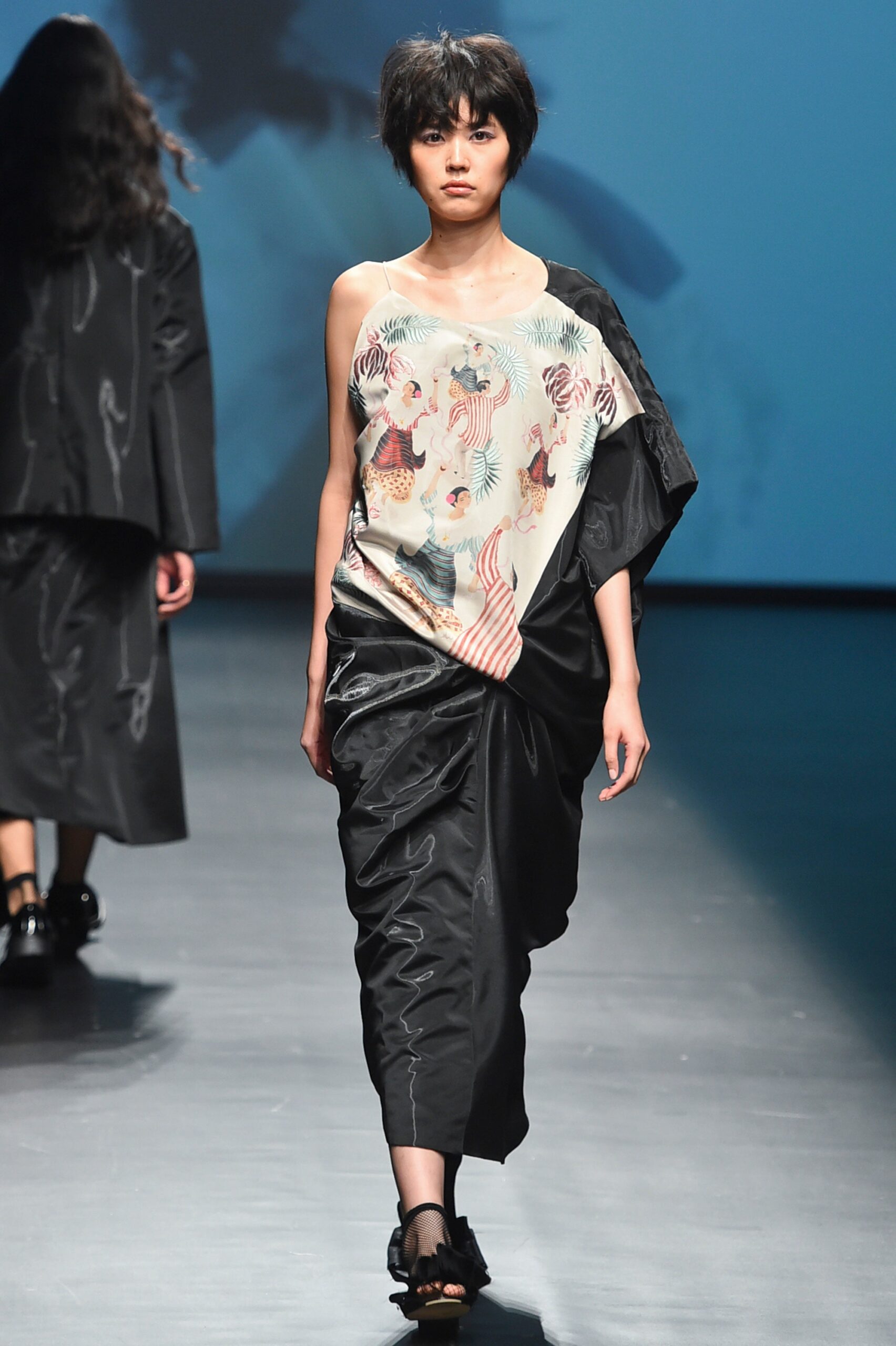 black multi-colored asymmetric dress