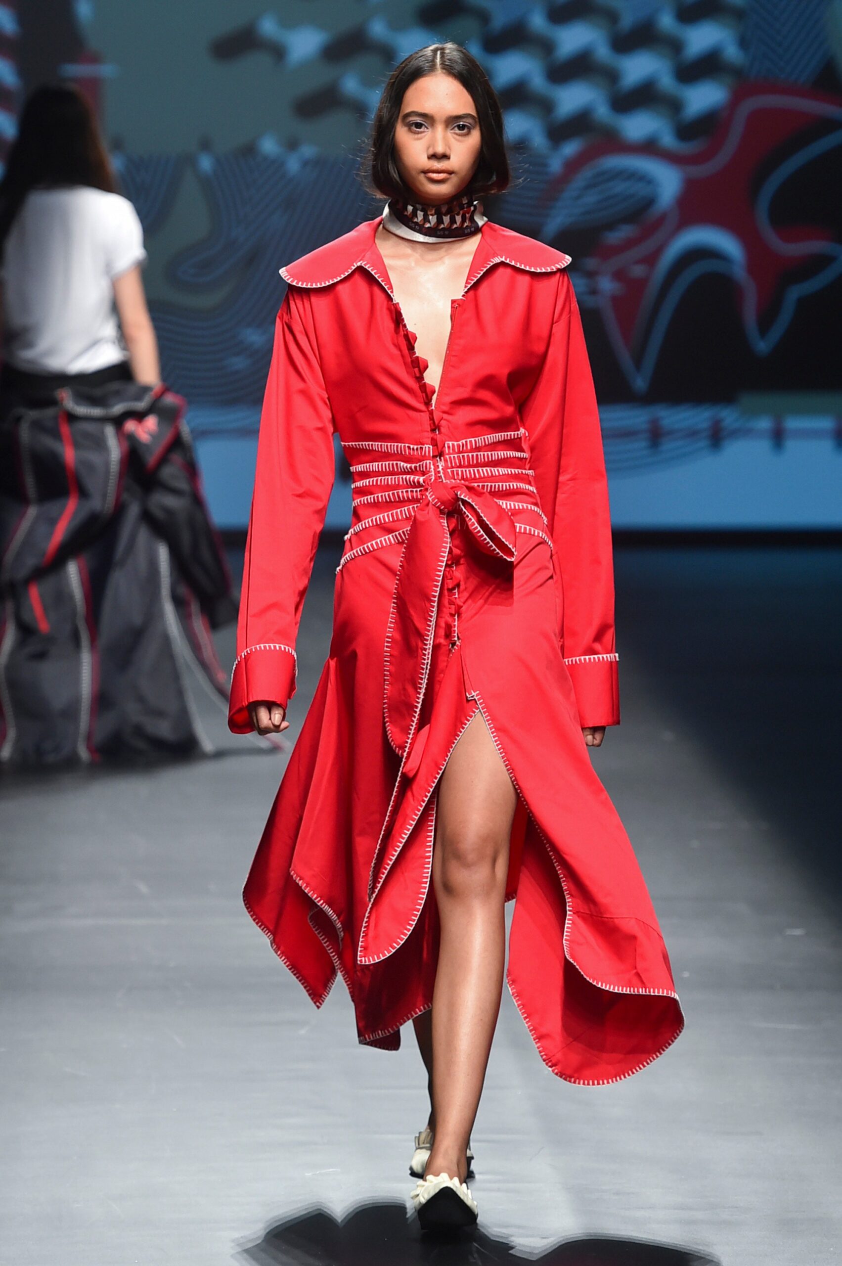 red fitted midi dress
