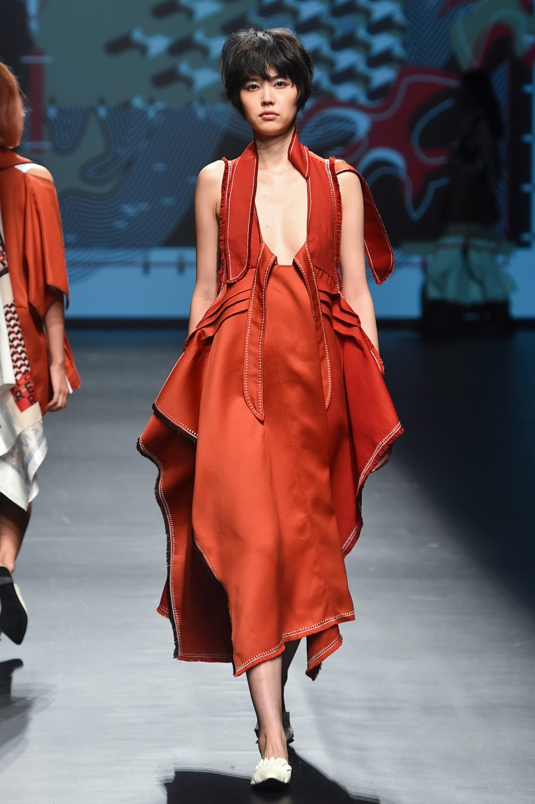 red silk sleeveless dress