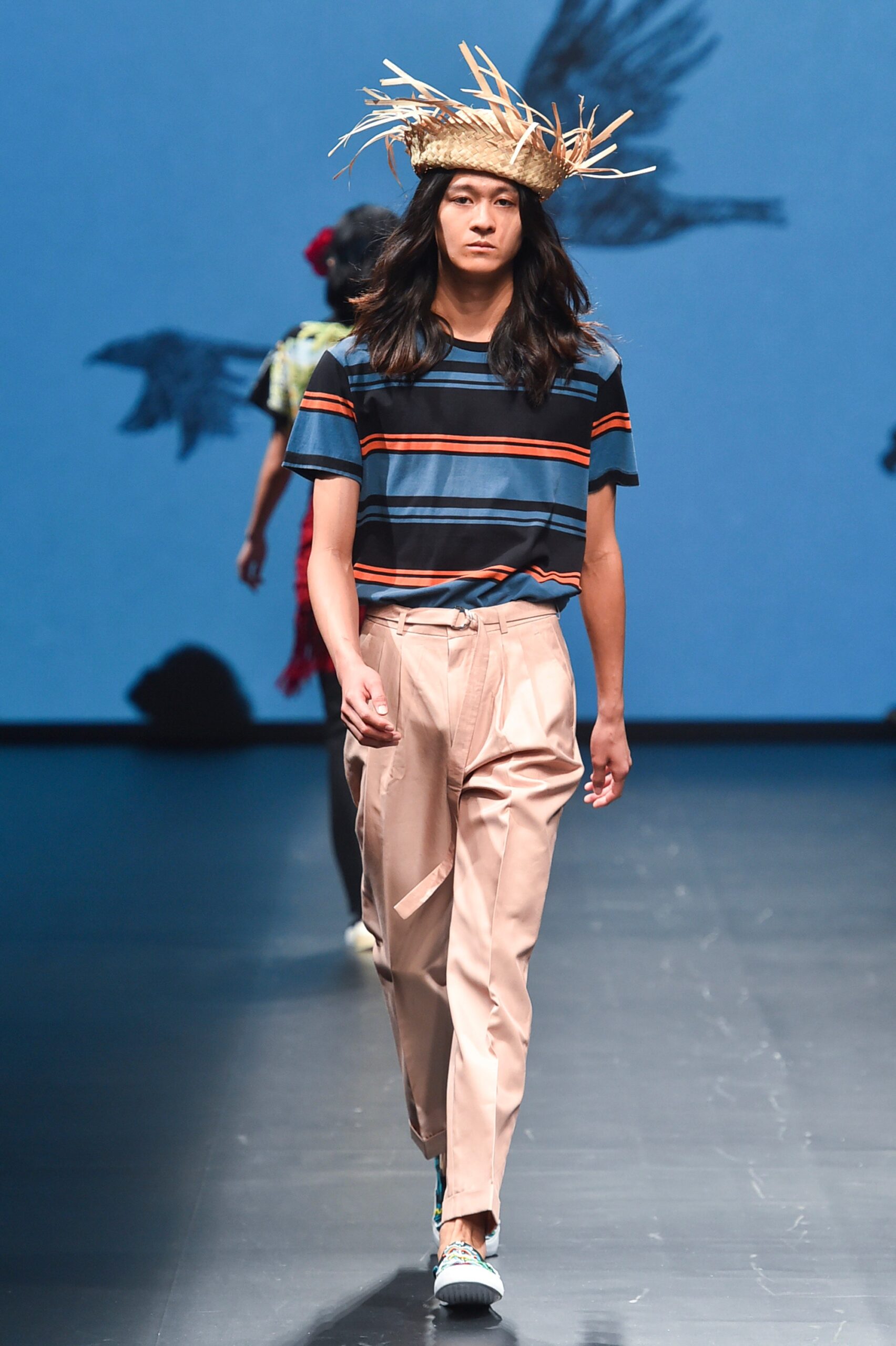 striped t-shirt with tailored pants
