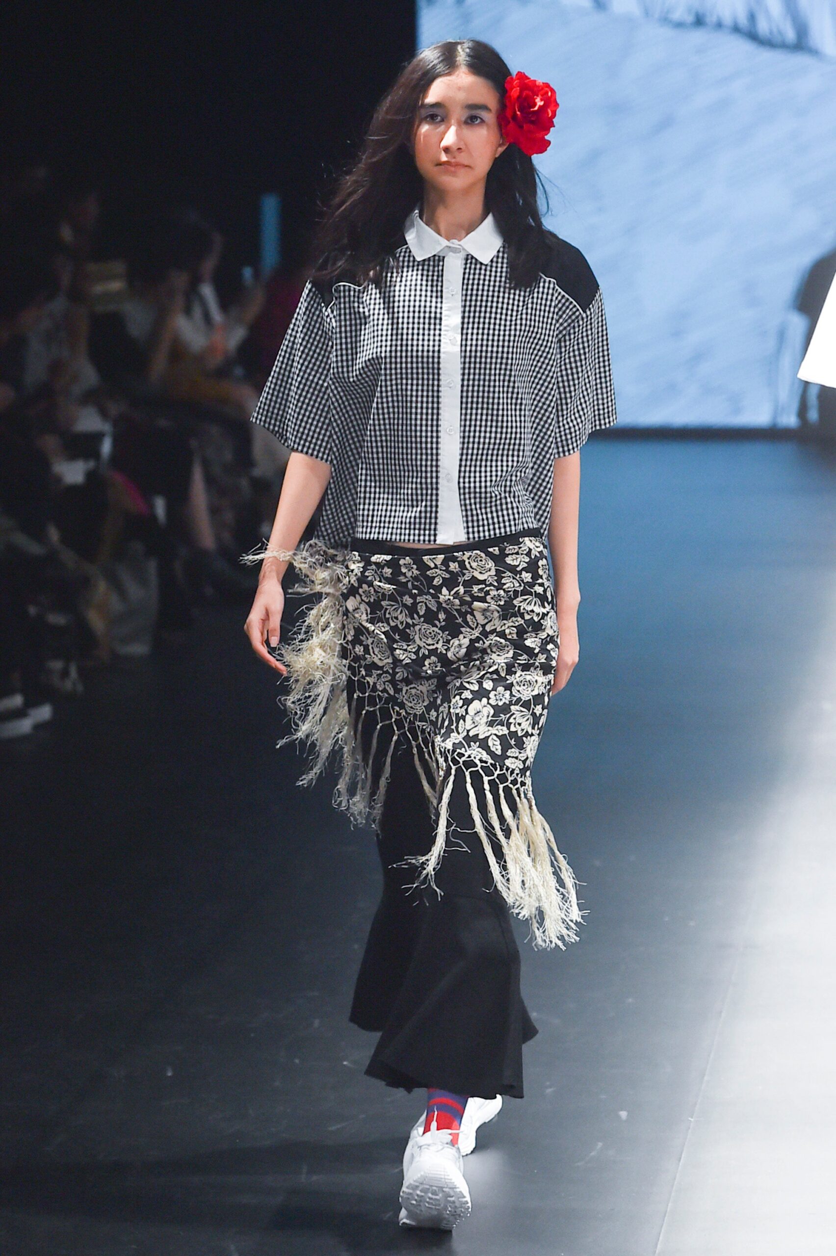 checked top and fringed skirt