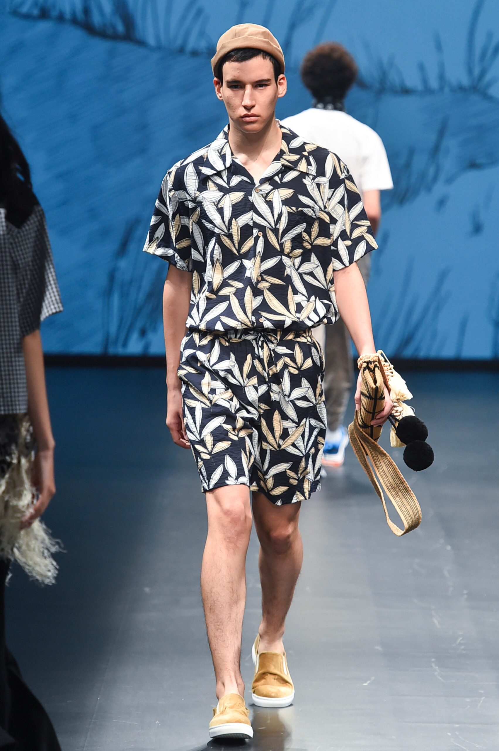 blue and white printed shirt and shorts