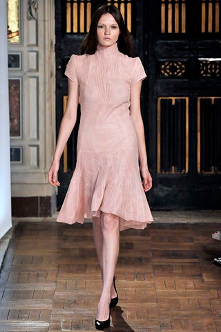pink silk fitted dress
