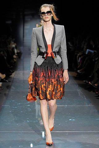 orange silk fitted pleated flowing mini skirt
