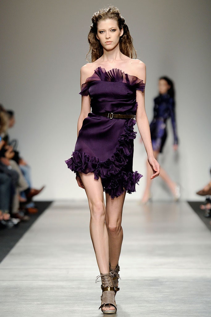 fitted purple silk mini dress