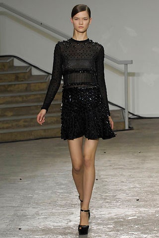 black sequin fitted top and mini skirt