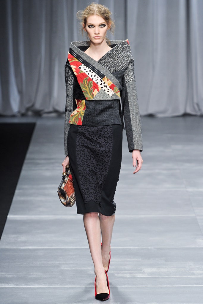 fitted black jacket and pencil skirt