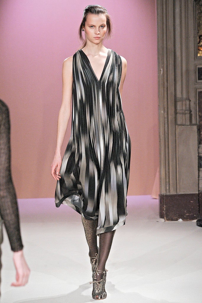 black white gray draped midi dress