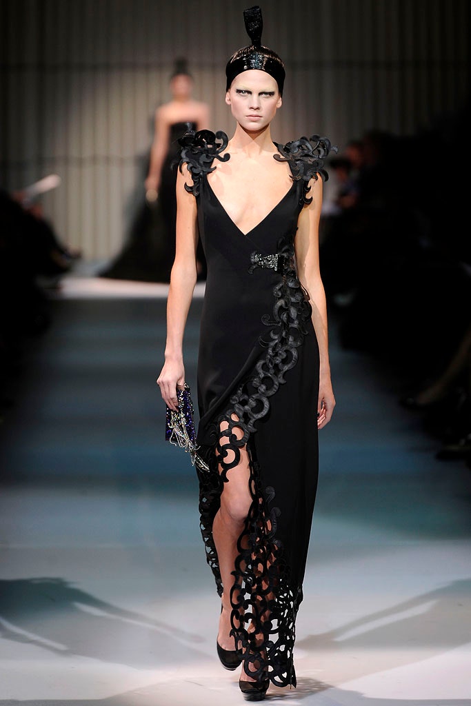 black silk fitted gown