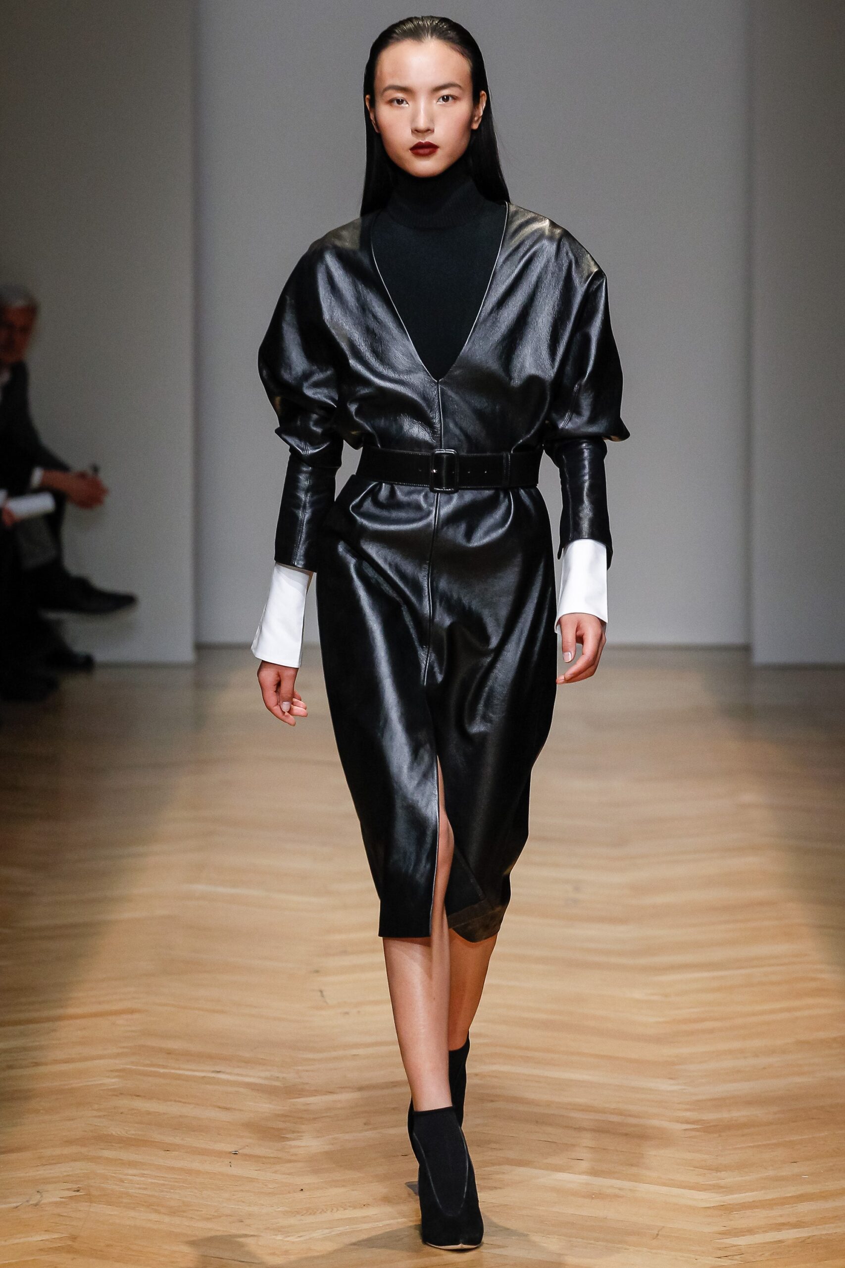 black leather fitted dress