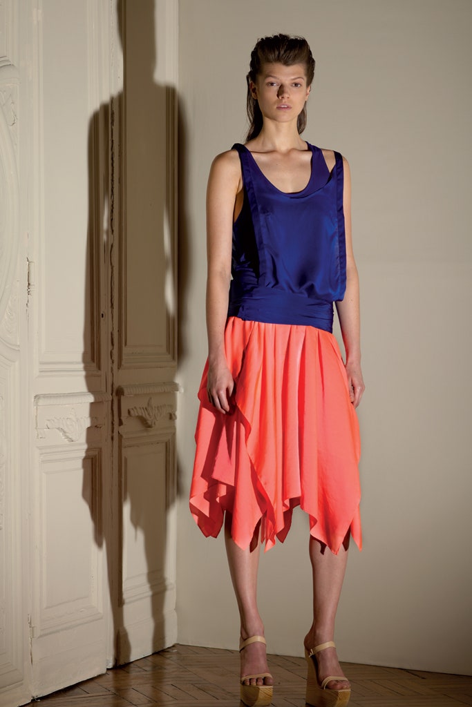 coral silk asymmetric relaxed draped skirt