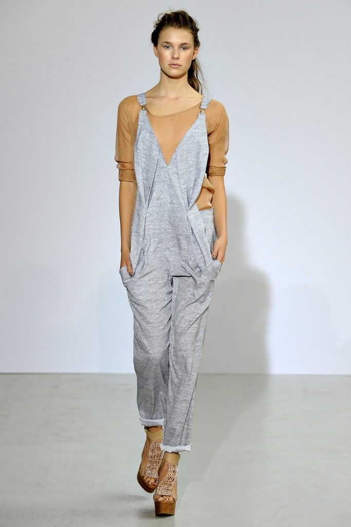 gray cotton sleeveless v-neck relaxed pockets overalls