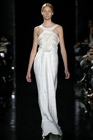 fitted white silk gown