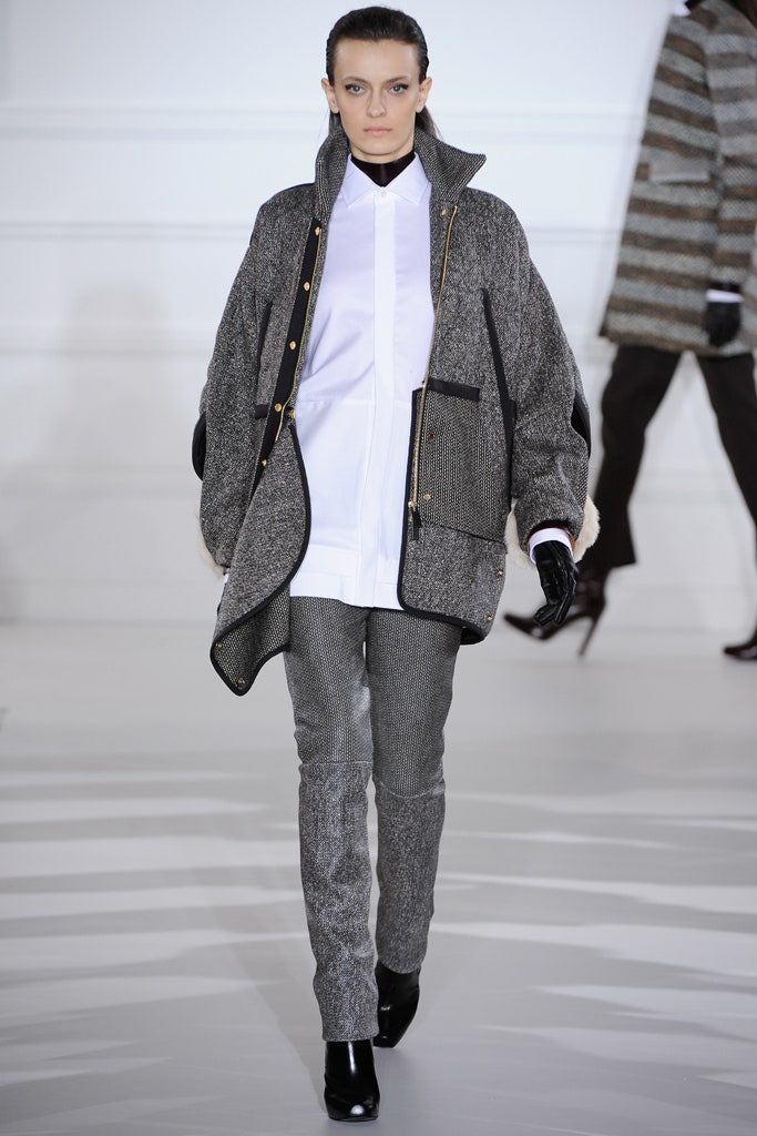 gray wool long-sleeve collared oversized zippered pockets jacket
