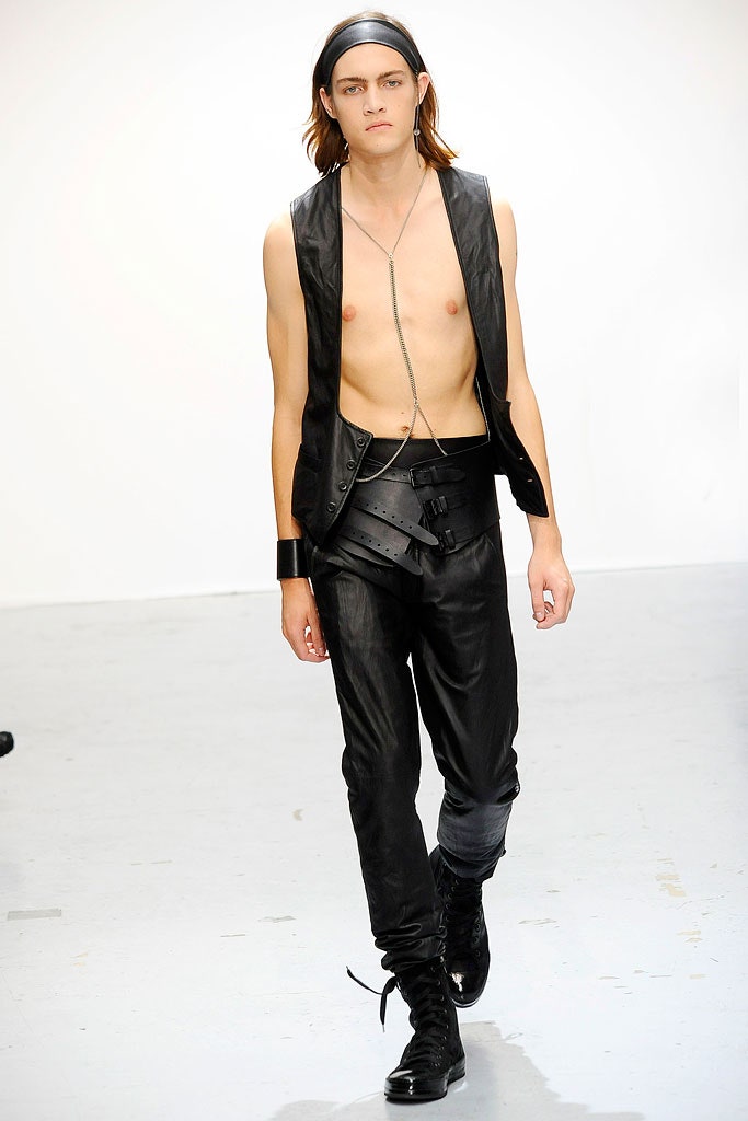 black leather fitted vest and pants