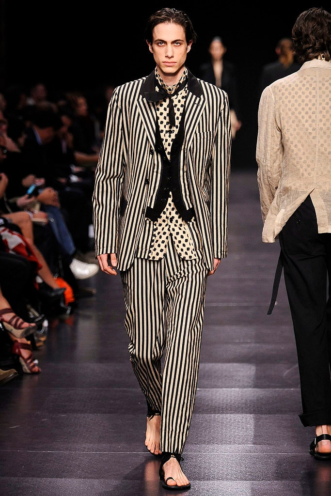 black and white striped suit