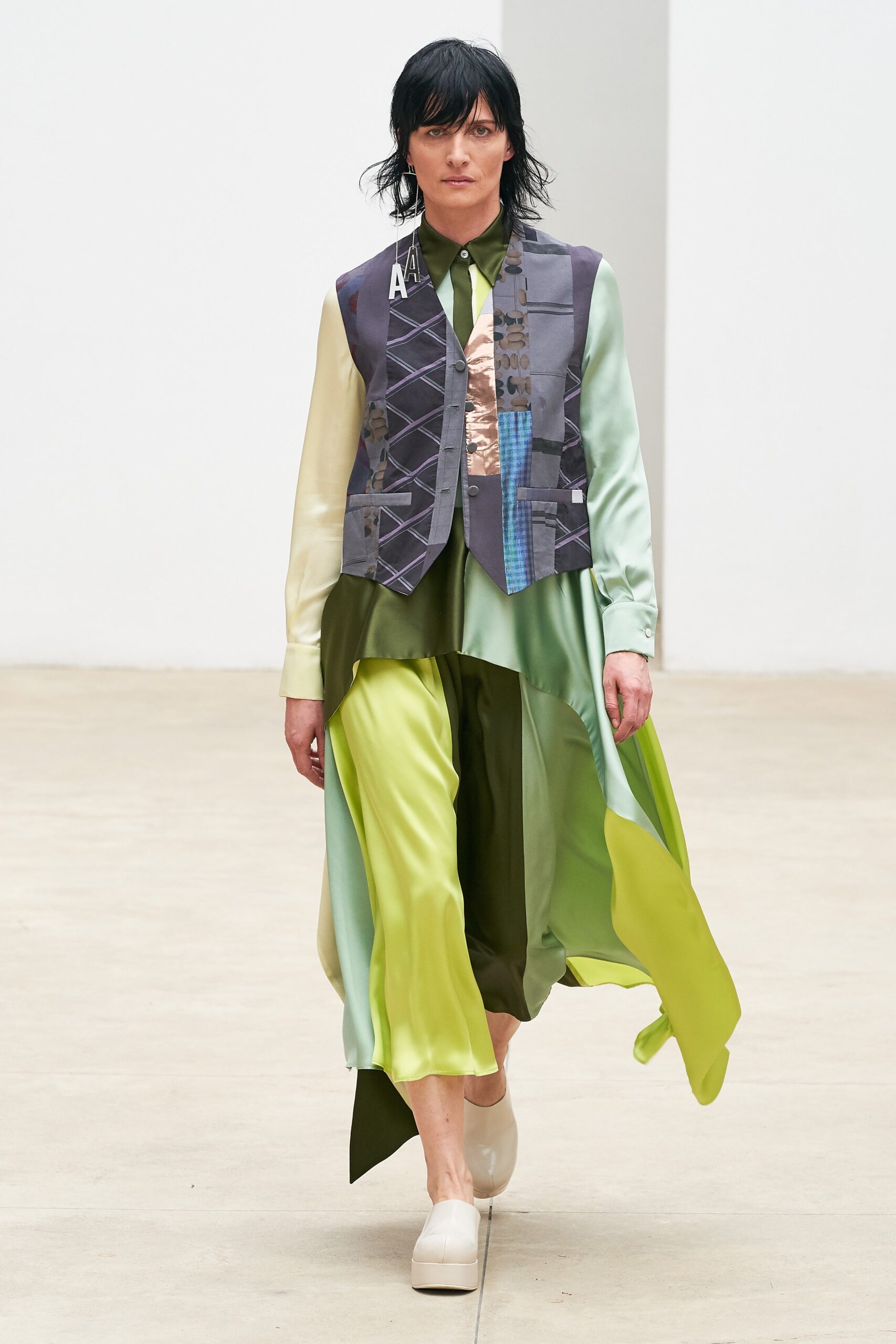 purple green silk layered vest