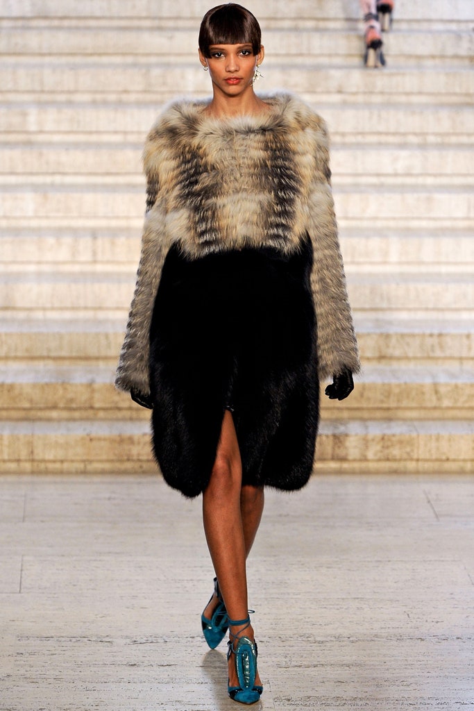 black and brown fur midi dress