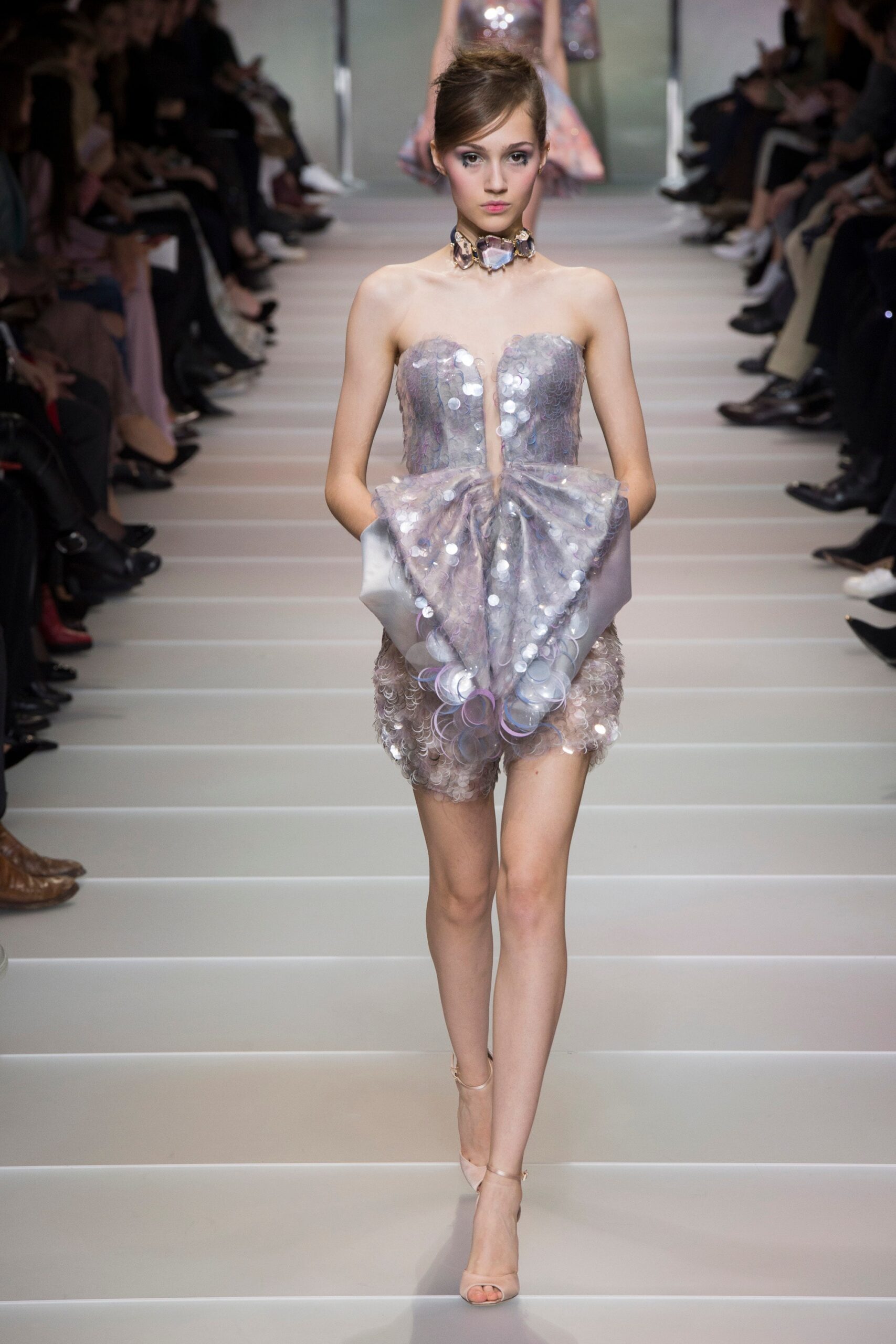 silver embellished strapless mini dress